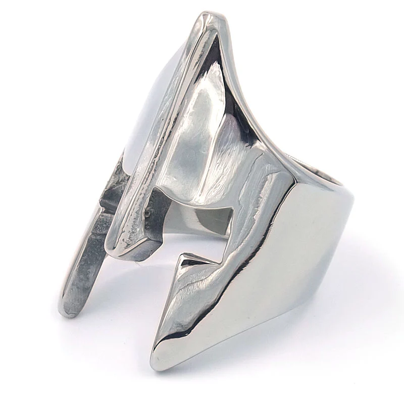 Anillo de Acero Plateado Casco de Gladiador Espartano