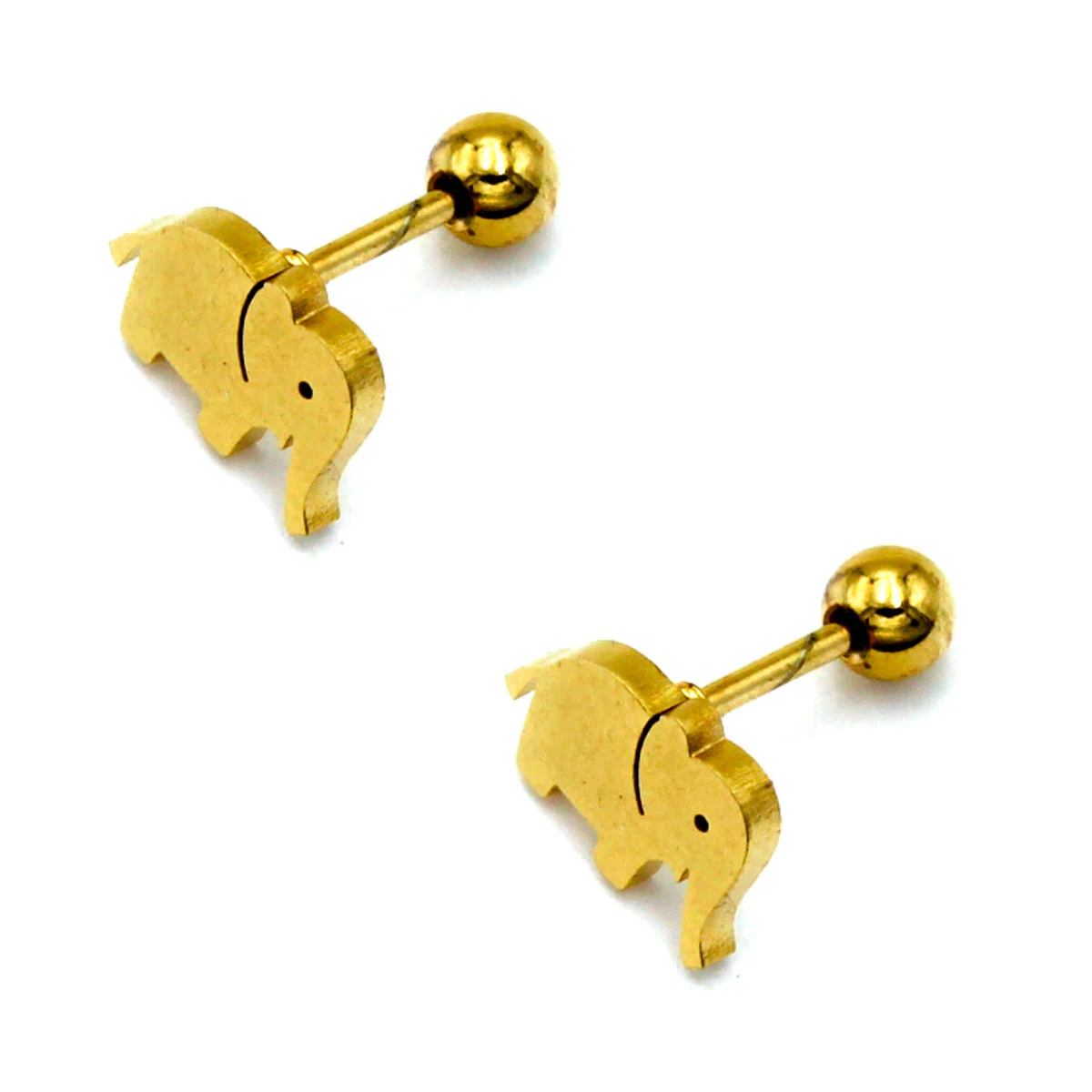 Aretes Tipo Broquel Dormilon Acero Dorado Elefante