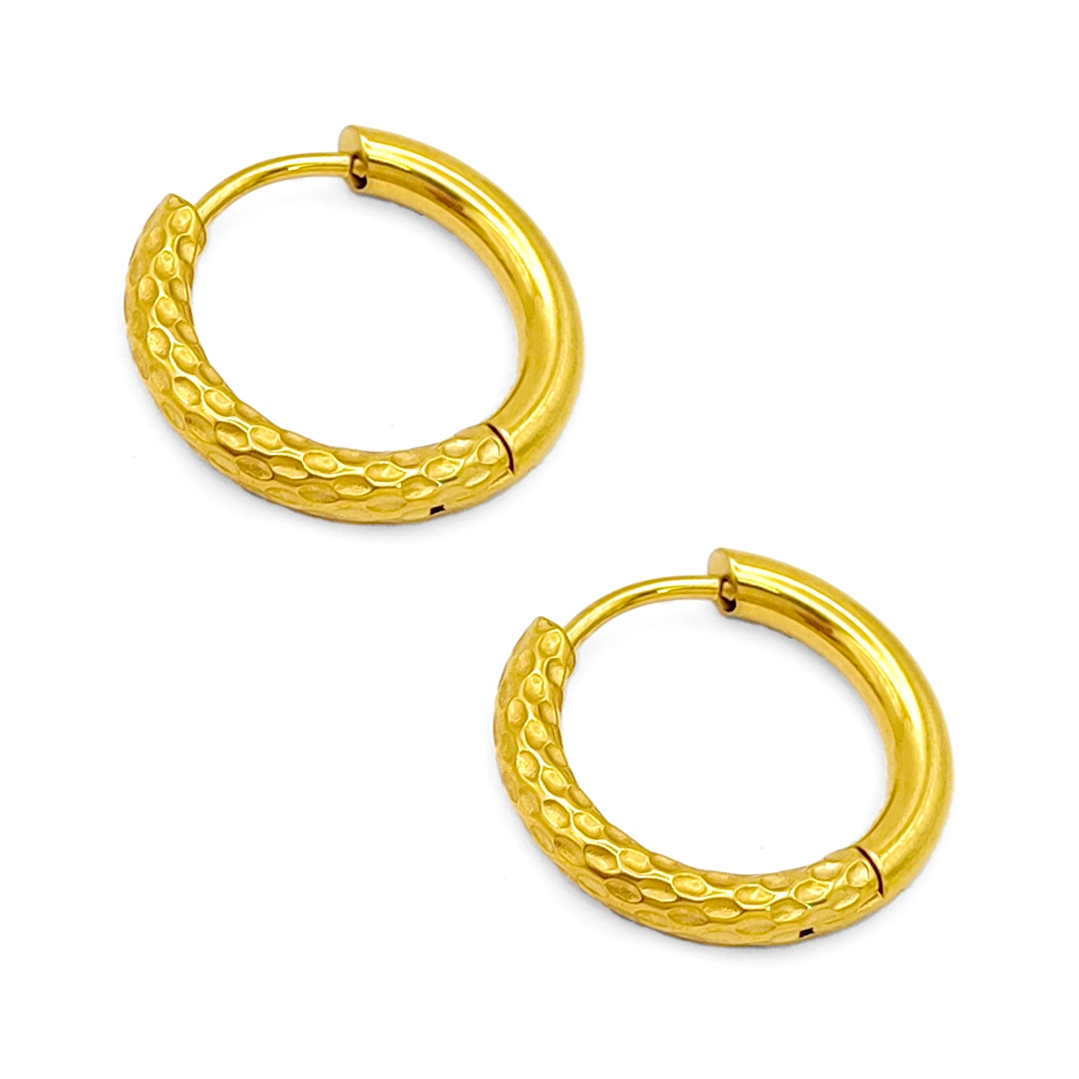 Aretes Acero Dorado Arracadas Huggies Mitad Martillada