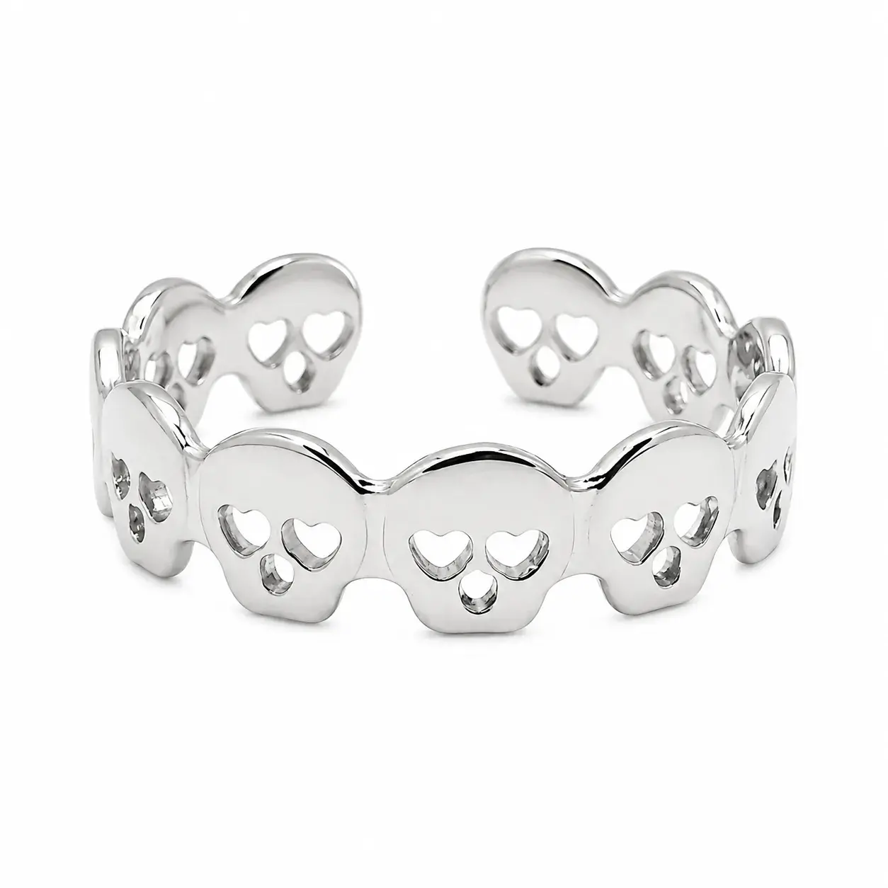 Anillo Acero Inox Calaveras Ojo Corazon 5mm Ajustable