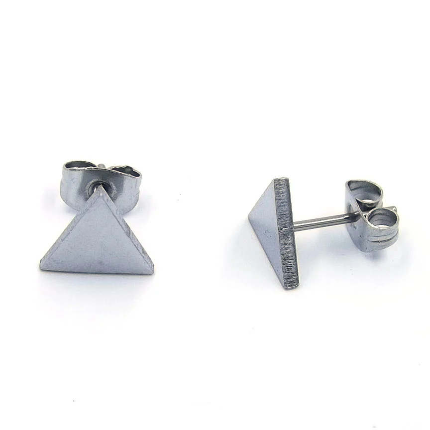 Aretes Acero Plateado tipo Broquel Triángulo Perfecto