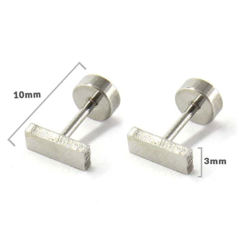 Aretes Tipo Broquel Dormilon Acero Plateado Rectangulo