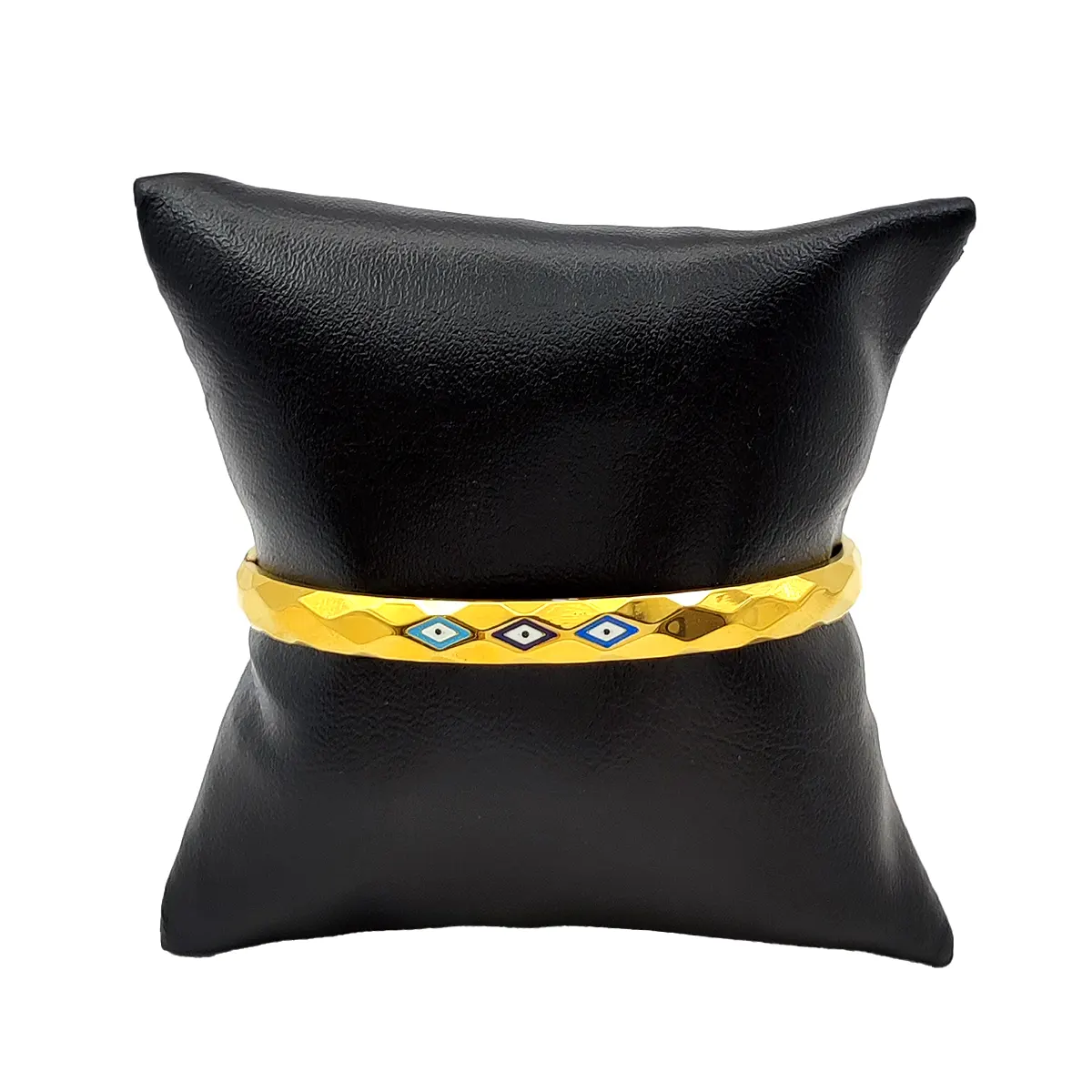 Pulsera Acero Dorado Ojo Turco Azul Geometrico Rombo