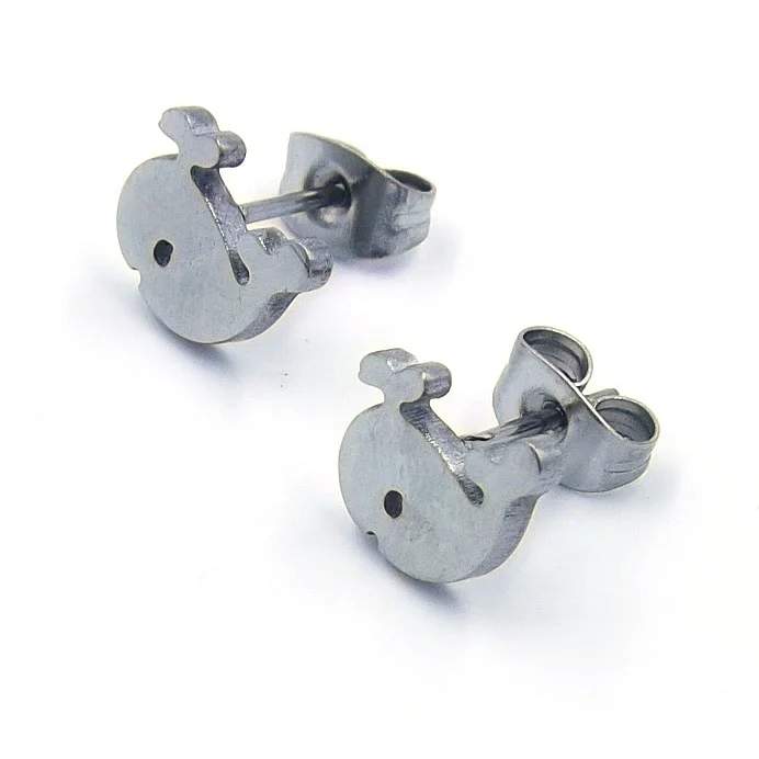Aretes Acero Inoxidable Plateado tipo Broquel Ballena