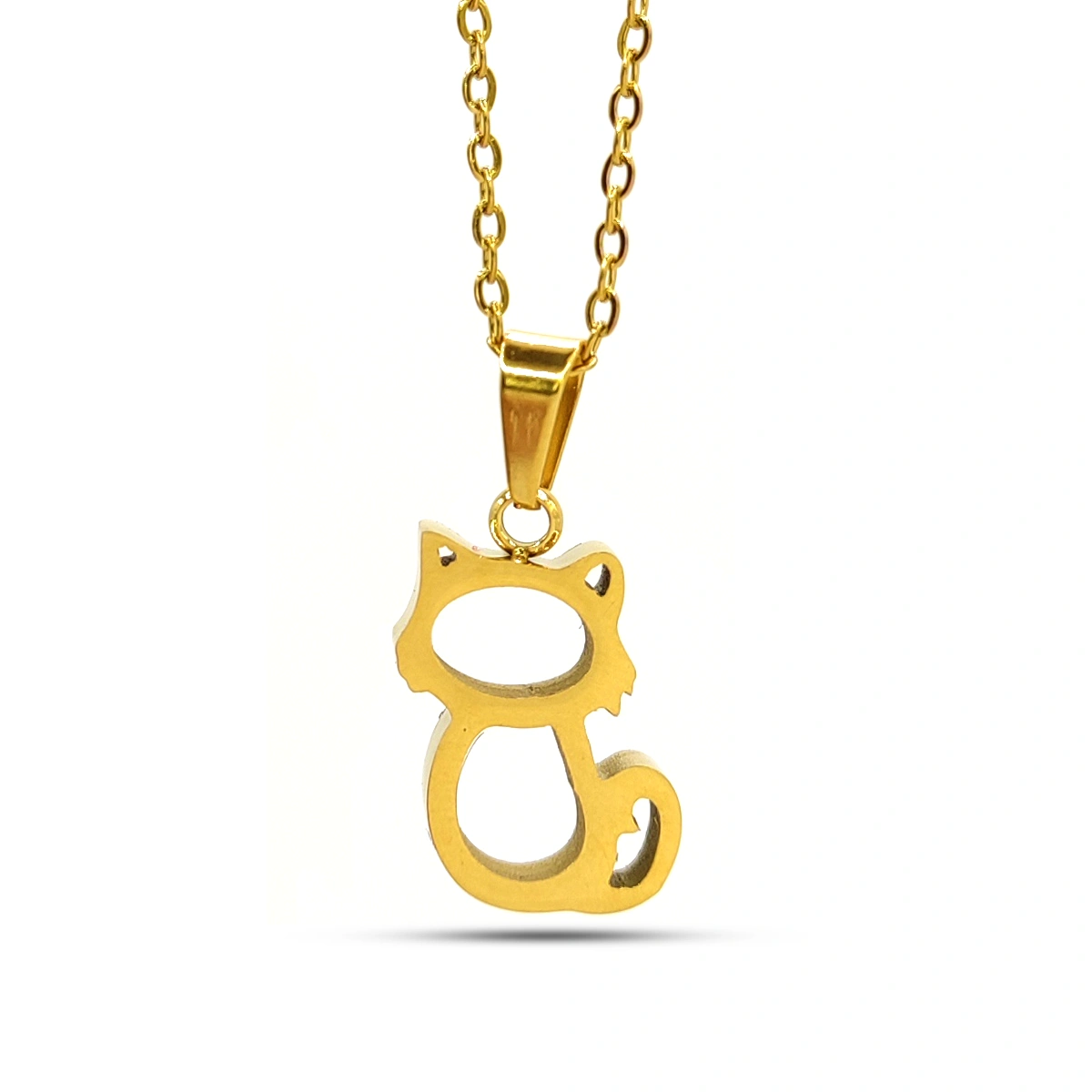 Collar Acero Inox Dorado Silueta Hueca Gato Mascota