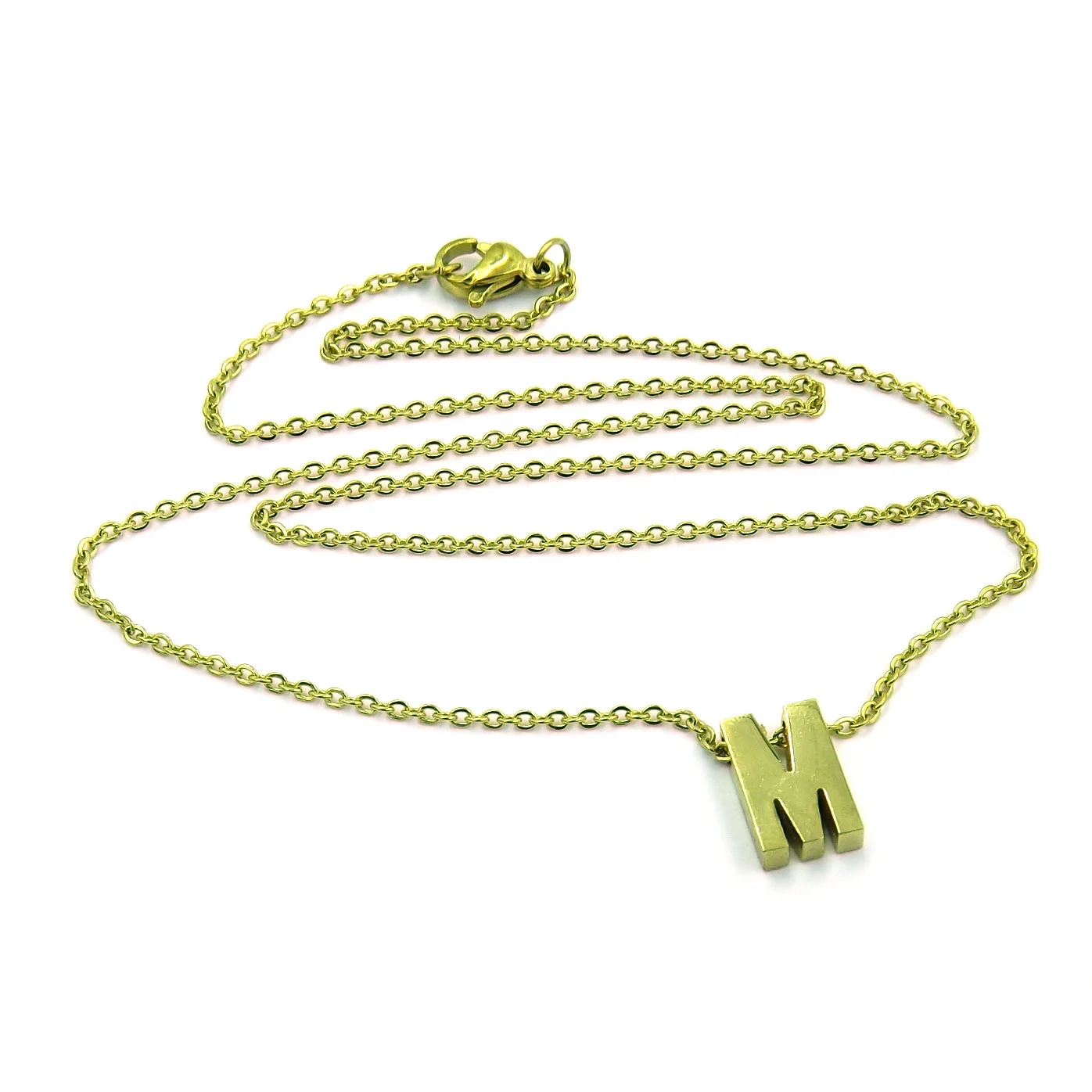 Collar Acero Inoxidable Dorado Letra M Pequeña Nice