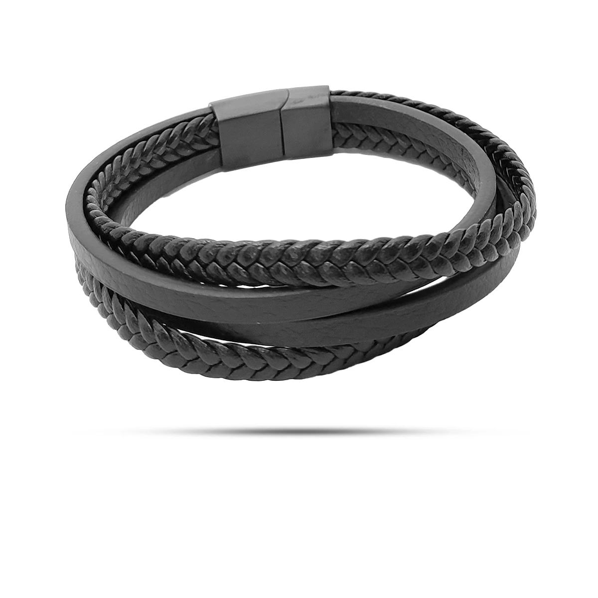 Pulsera Acero Piel Múltiples Tiras Trenzadas y Lisas