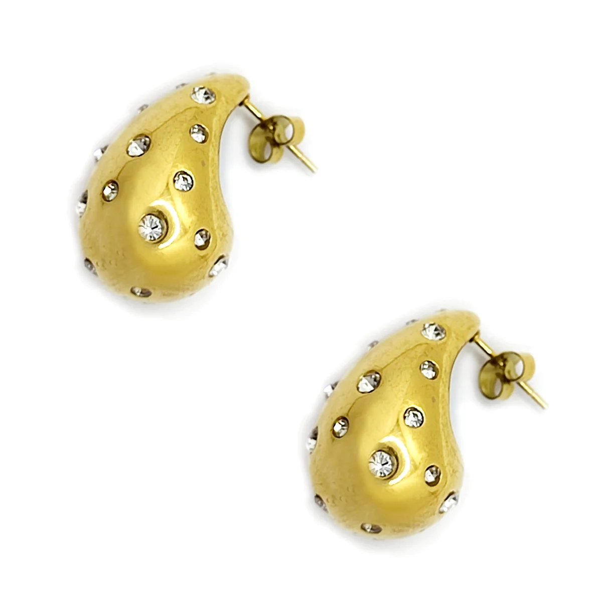 Aretes Acero Dorado Gota de Agua Incrustaciones Cristales