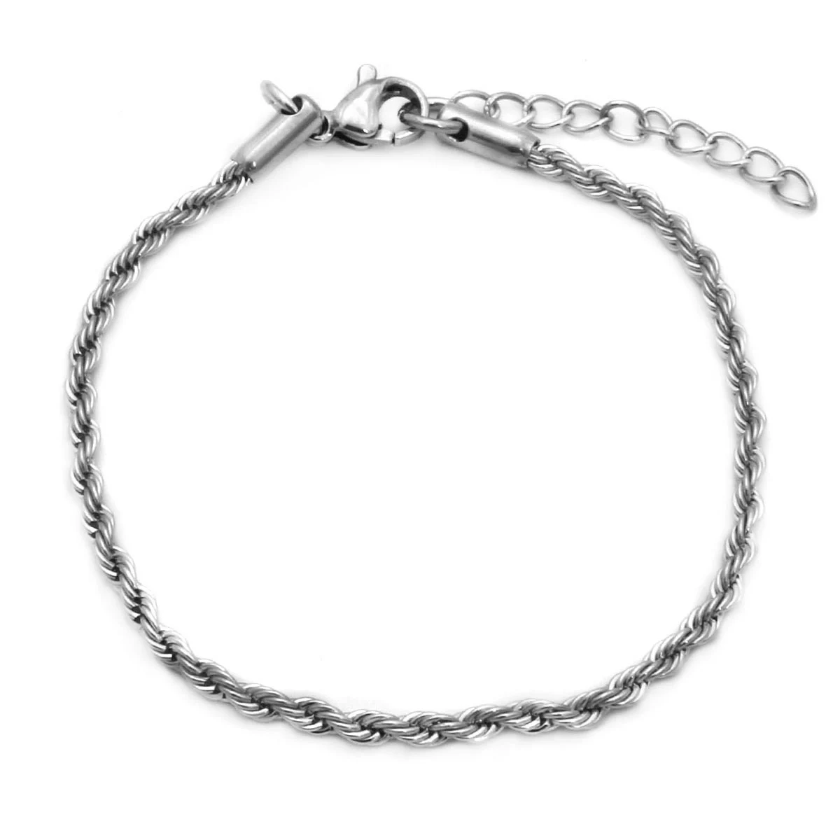 Pulsera Brazalete Esclava Acero Torzal Plateado 3mm x17cm