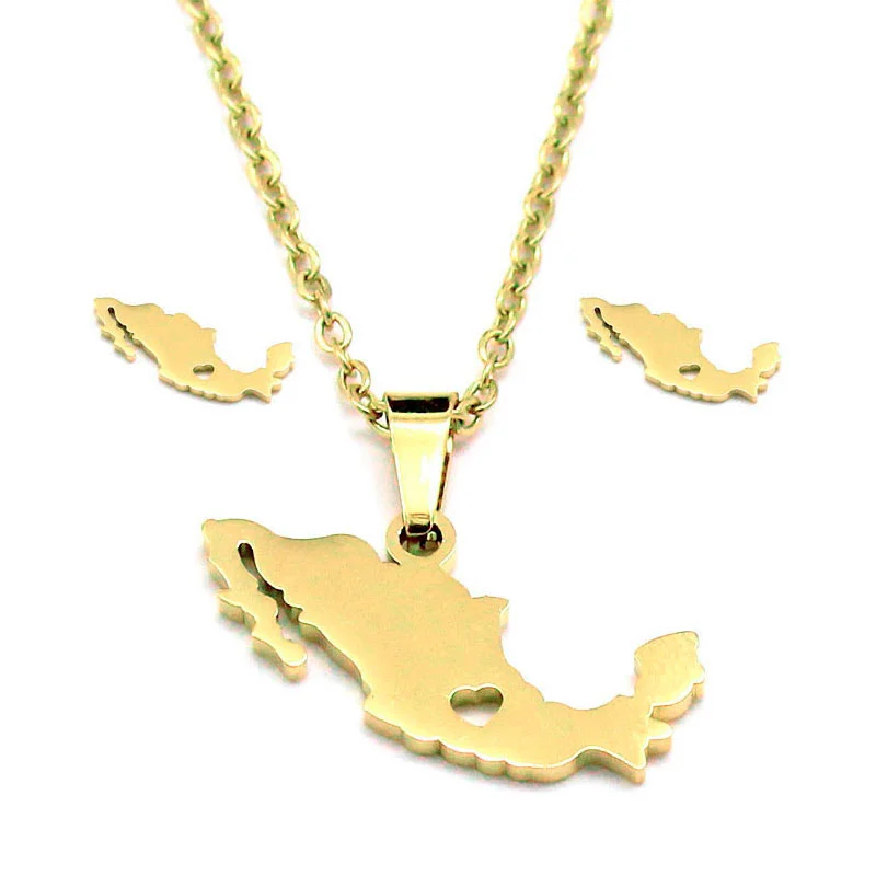 Set de Joyeria Acero Inoxidable Dorado Corazon Mexico