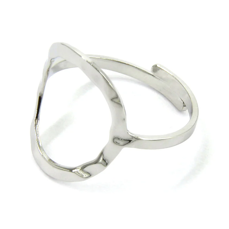 Anillo Acero Inoxidable Plateado Ajustable Circulo Hueco