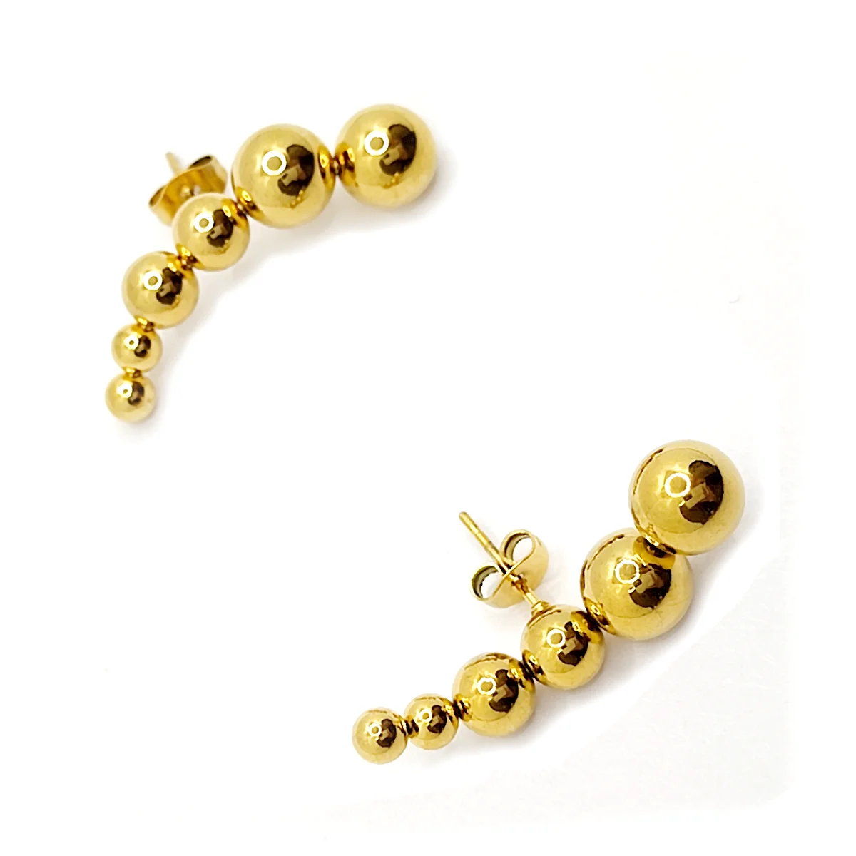 Aretes Acero Inox Dorado Largos Balines Degradados Curvos