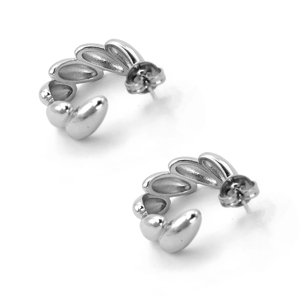 Aretes Acero Inox Plateado Media Arracada Trenzada