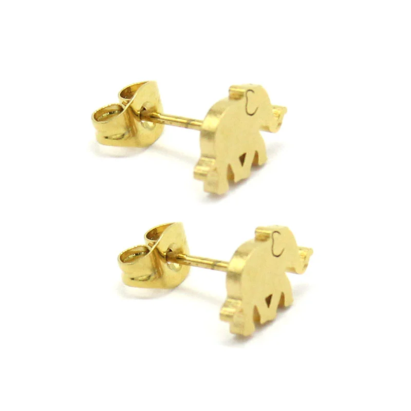 Aretes Tipo Broquel Acero Inoxidable Dorado Elefante