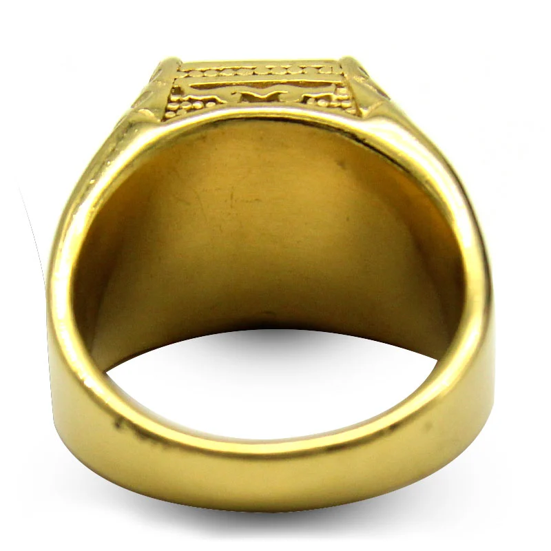 Anillo Hombre Acero Inoxidable Dorado Zirconia Azul