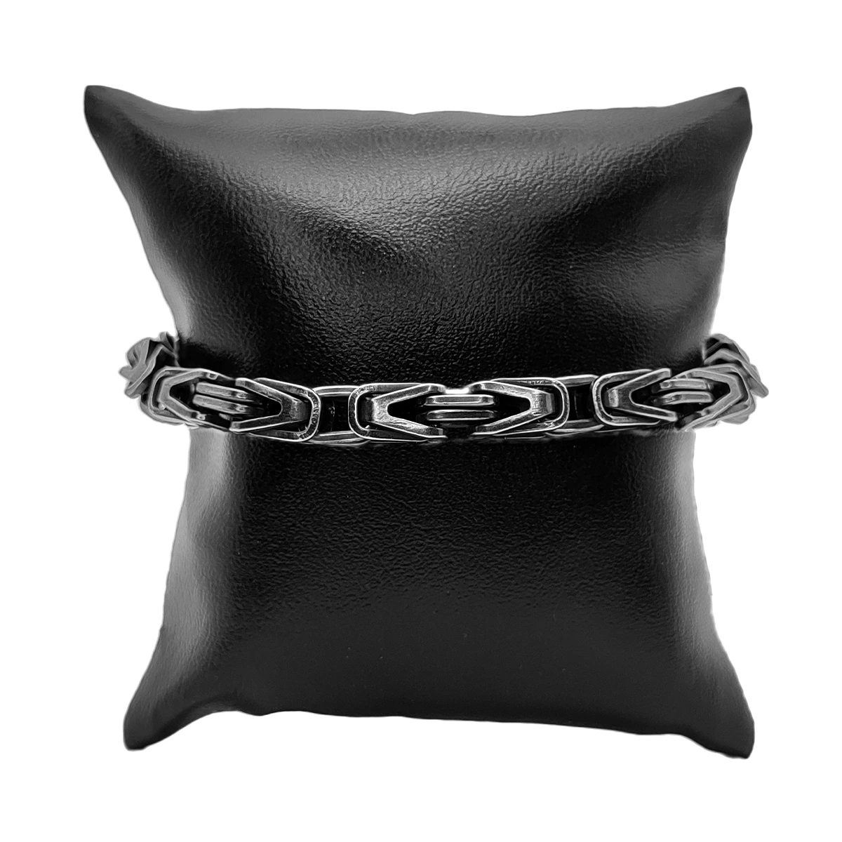 Pulsera Acero Negro Vintage Eslabón Bizantino Diseño V