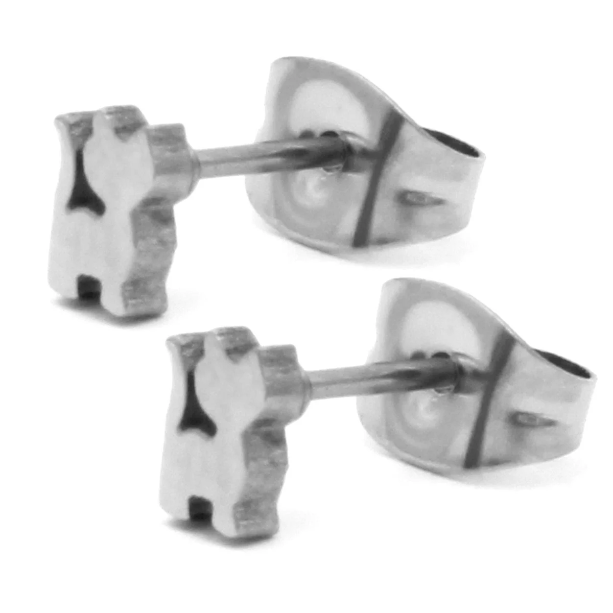 Arete Tipo Broquel Acero Plateado Mini Gato Gatito Minino