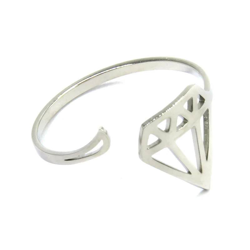 Anillo Acero Inoxidable Plateado Diamante Liso Ajustable