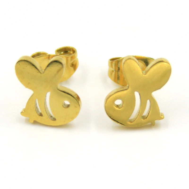 Aretes Tipo Broquel Acero Inox Dorado Abeja