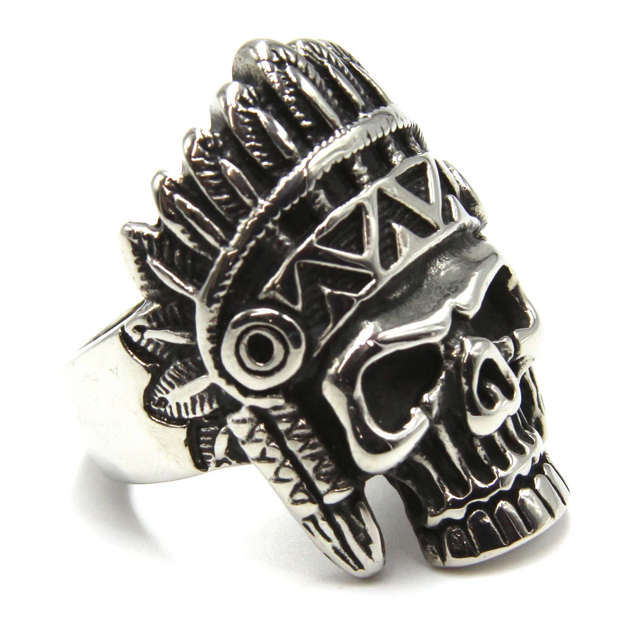 Anillo de Acero Plateado Apache Skull
