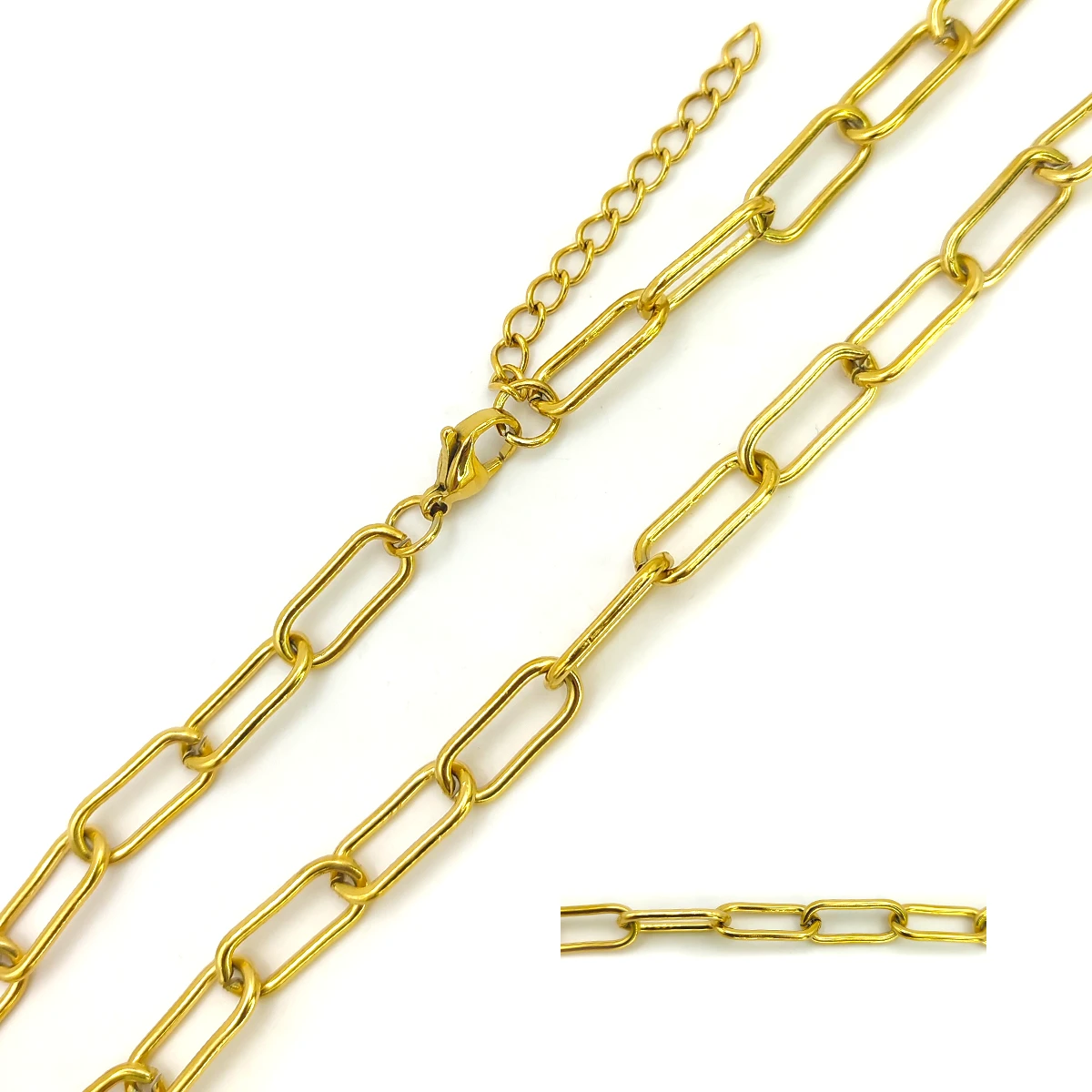 Cadena Acero Dorado Eslabón Oval Largo Delgado