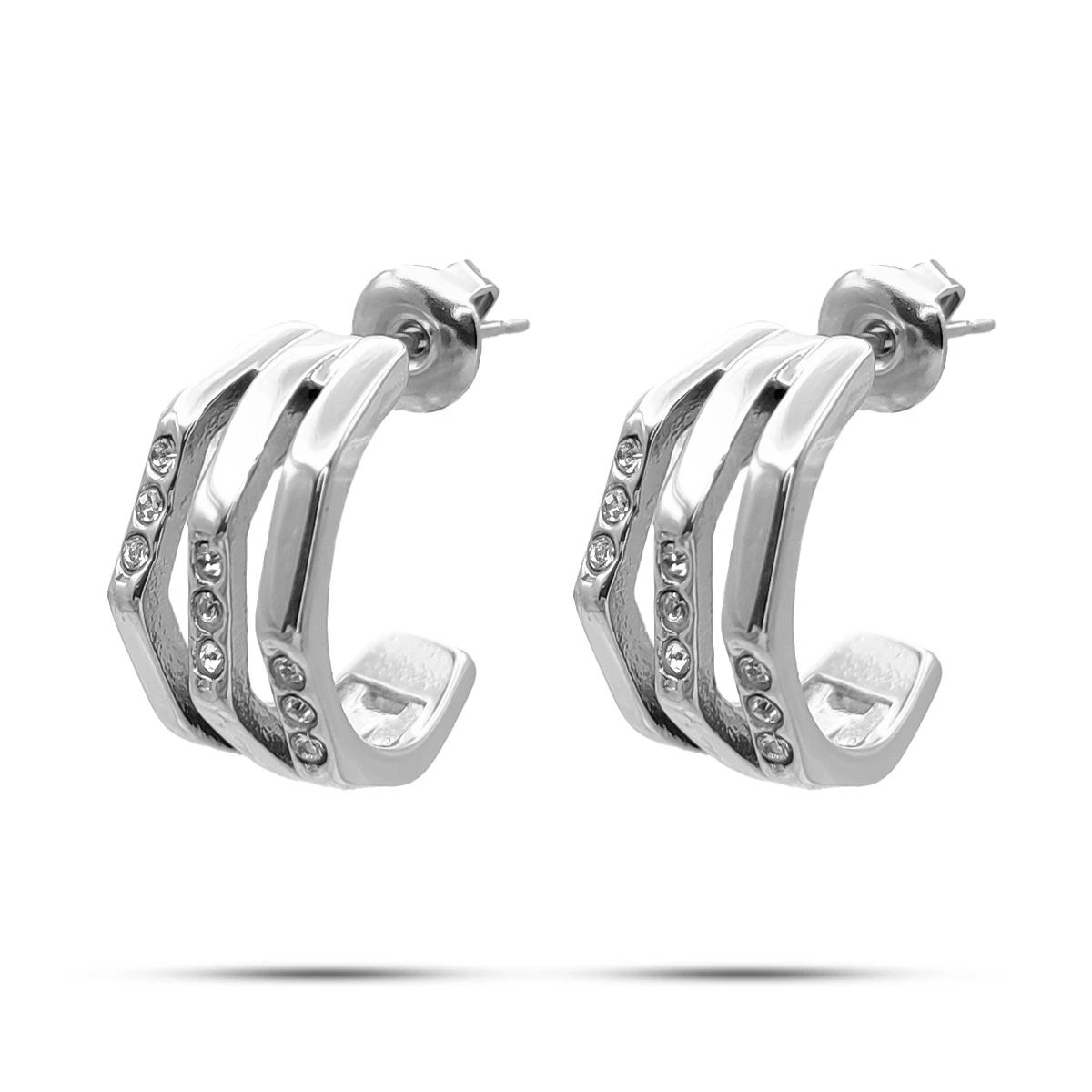 Aretes Acero Media Arracada Triple Geometricas Cristales
