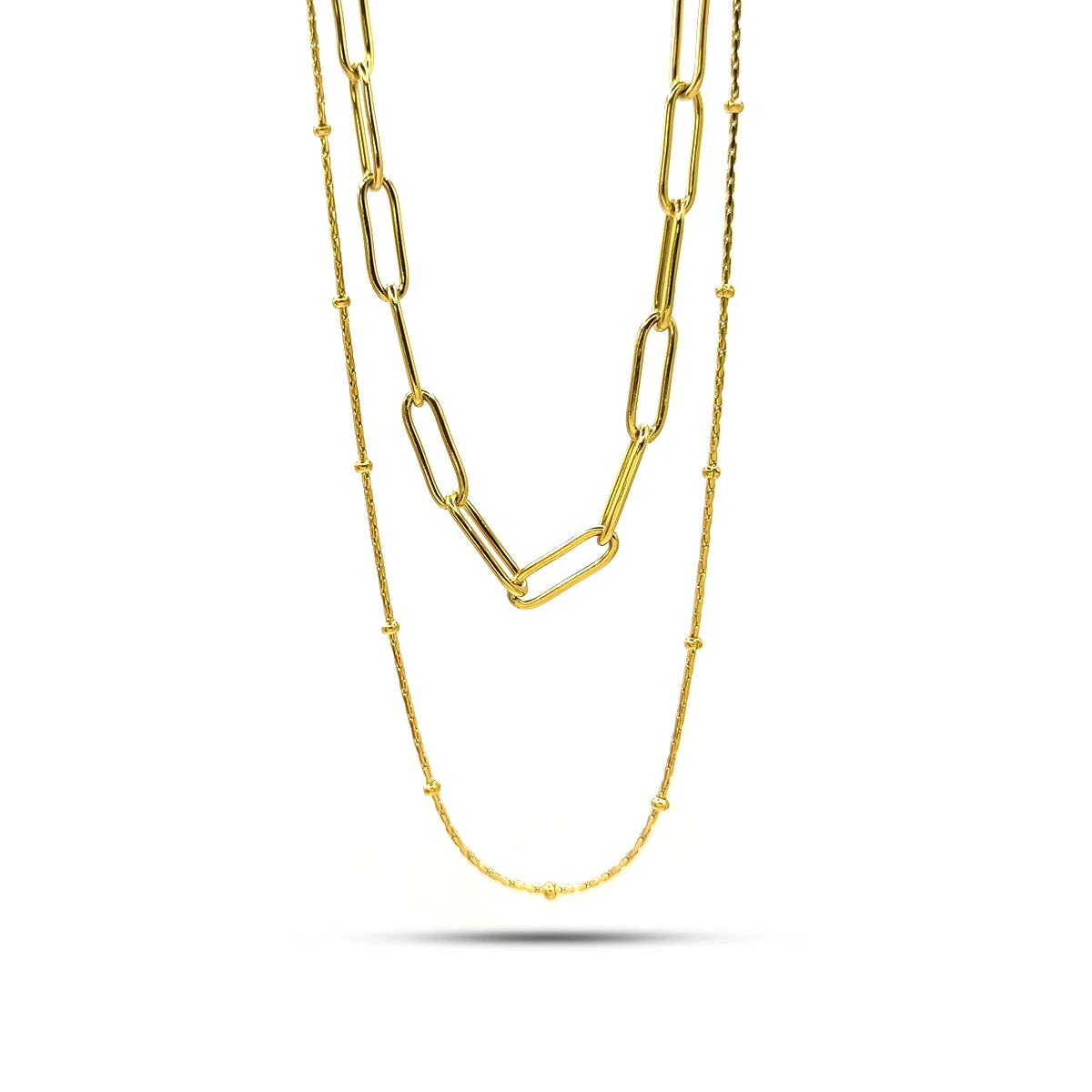 Collar Acero Cadena Doble Espiga Balin y Eslabon Oval