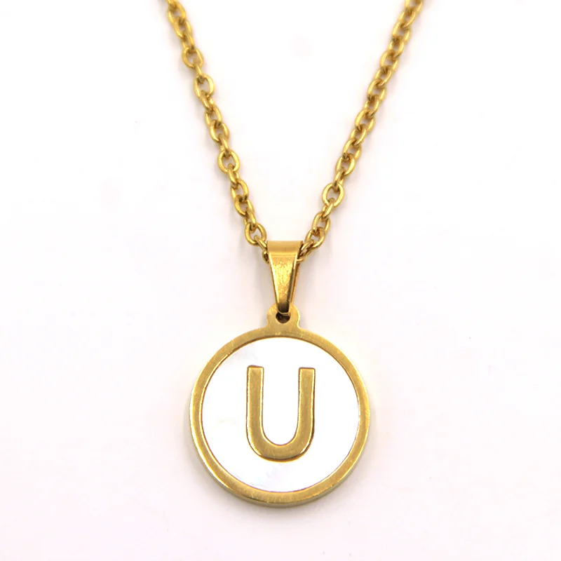 Collar Acero Dorado Letra U Madre Perla