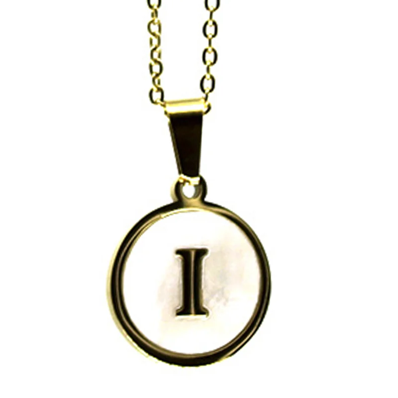 Collar Acero Dorado Letra I Madre Perla