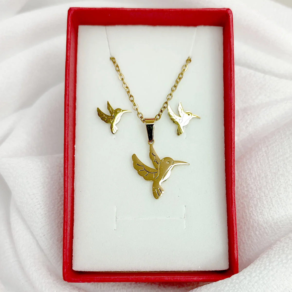Set Joyeria Acero Inoxidable Dorado Hermoso Colibri 16 mm