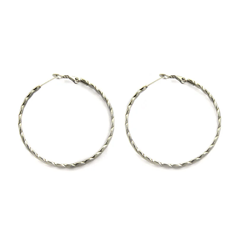 Aretes Acero Plateado Tipo Arracada Trenzado Hueca 45mm