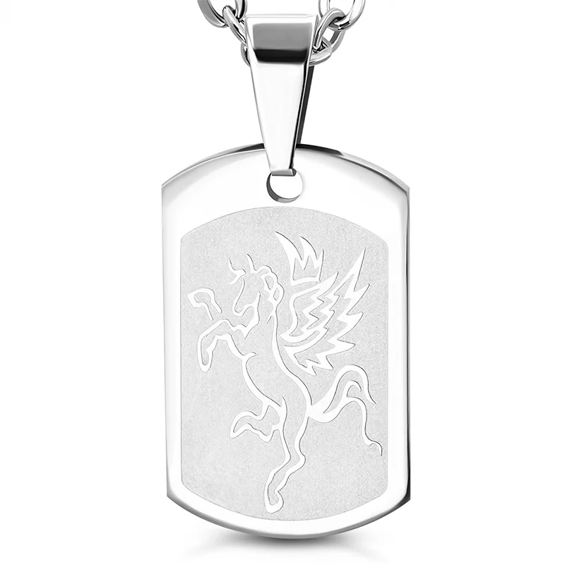 Dije Acero Inox Mujer Placa Unicornio Alas Mitología