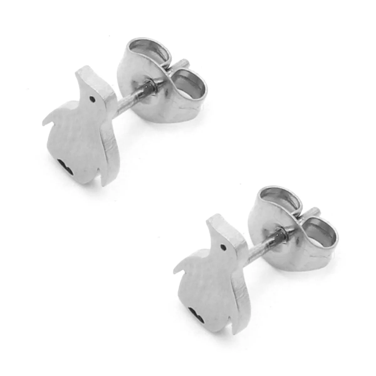 Aretes Acero Inox Plateado Tipo Broquel Pinguinos