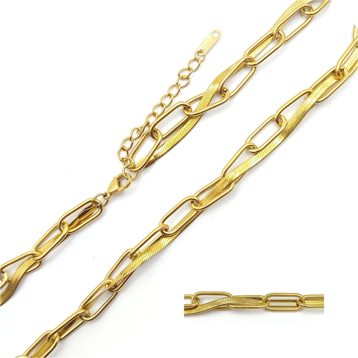 Cadena Acero Dorado Eslabon Largo Planchada Etrelazada