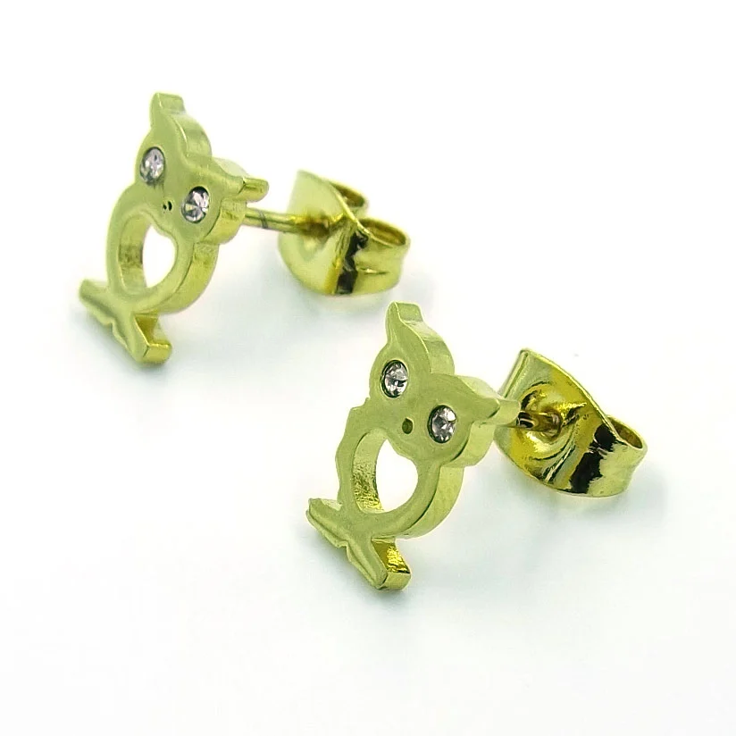 Aretes de Acero tipo Broquel Búho Sabio Dorado