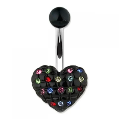 Piercing para ombligo Diseño Corazon Negro con Zirconias