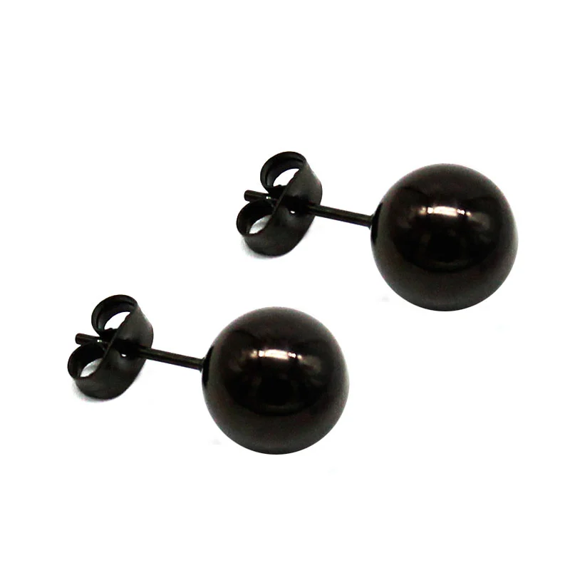 Aretes Tipo Broquel Acero Inoxidable Negro Esfera 8Mm