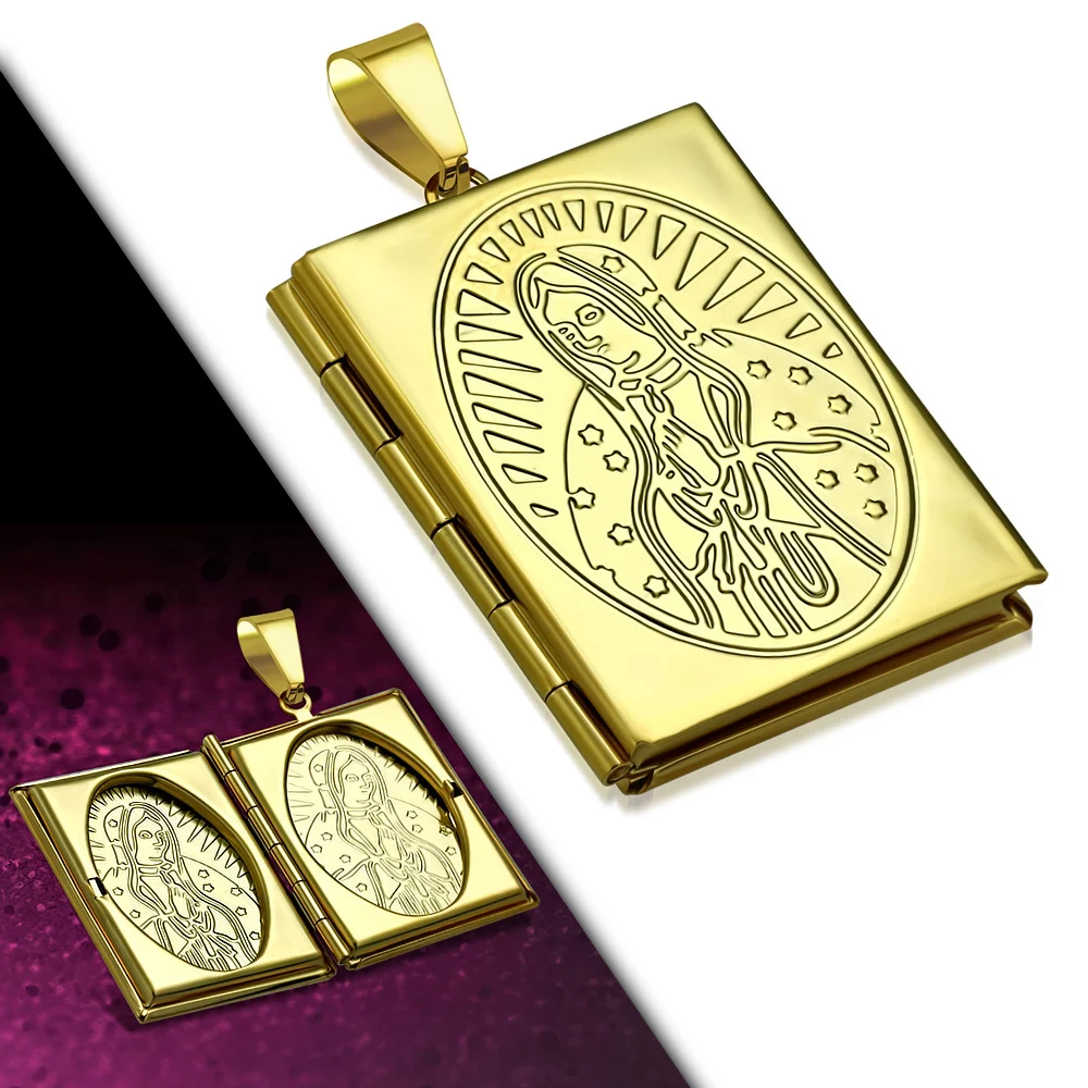 Dije Acero Dorado Relicario Grande Virgen Guadalupe