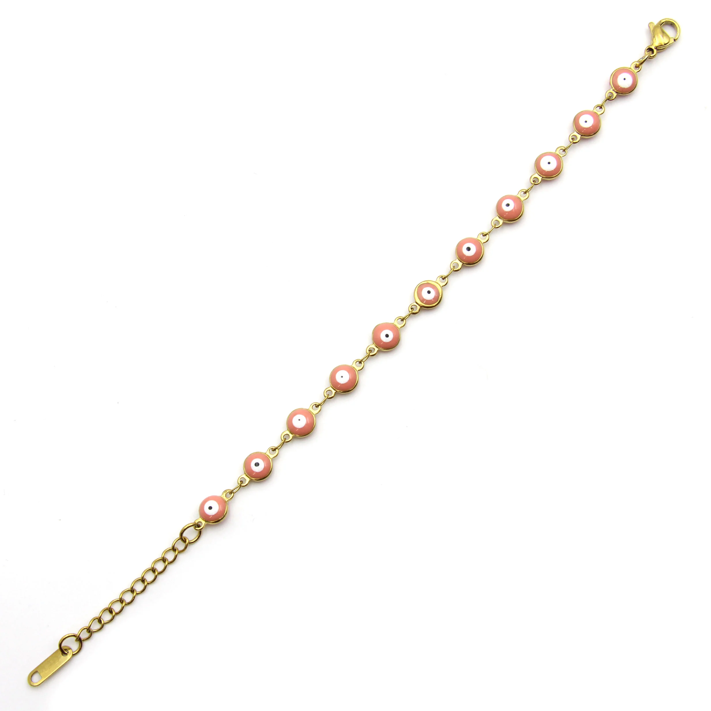 Pulsera Acero Dorado Ojo Turco Nazar 6 mm Rosa Cariño
