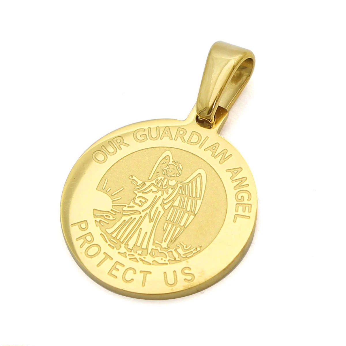 Dije Acero Dorado Angel-Guardia Guardian Custodio 15mm