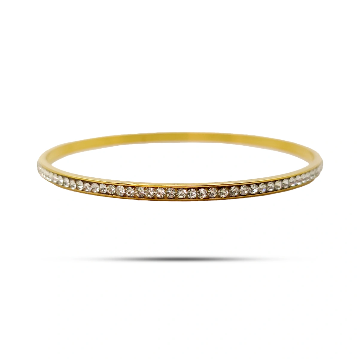 Pulsera Acero Dorado Brazalete Delgado Fila Cristales