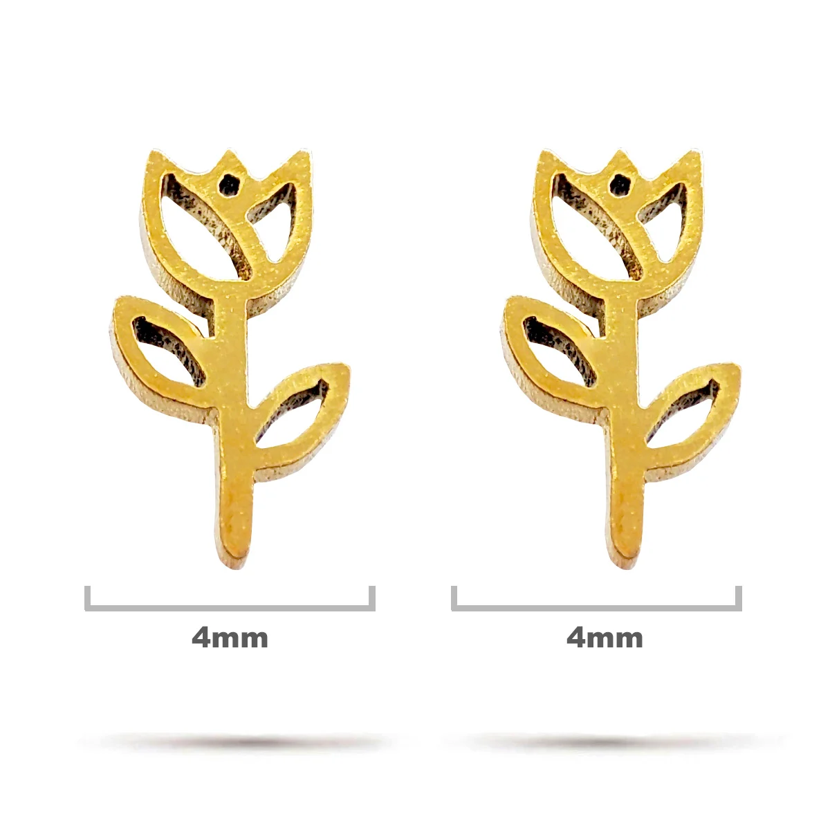 Aretes Acero Inoxidable Dorado Tipo Broquel Flor Tulipan