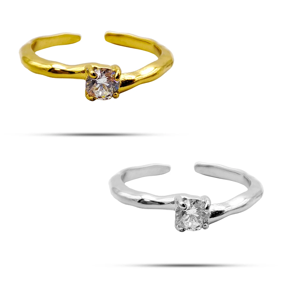 Anillo Acero Dorado Solitario Martillado Ajustable