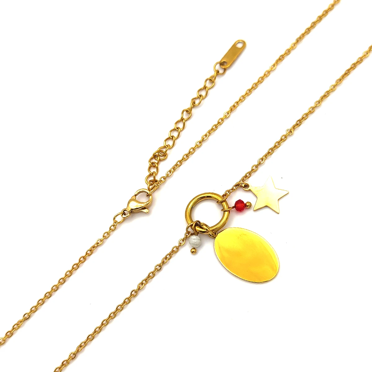 Collar Acero Dorado Argolla Charms Ovalo Liso Estrella