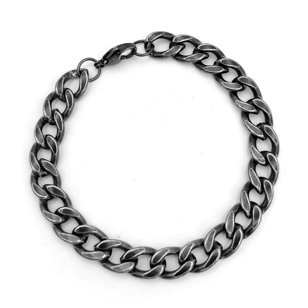 Pulsera Acero Negro Vintage Eslabon Cubano Grueso 9.5 mm