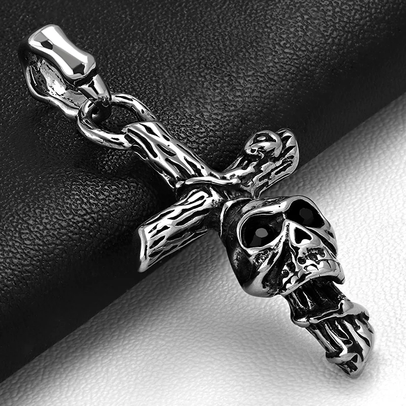 Dije Acero Hombre Cruz Muerte Madera Craneo Calavera Ojos
