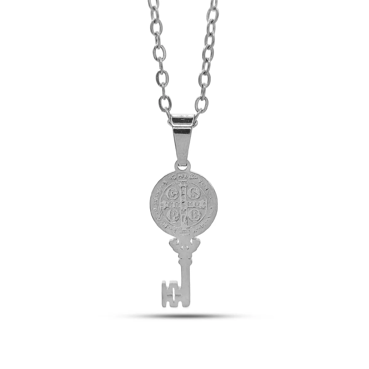 Collar Acero Inox Llave Cruz San Benito Protección