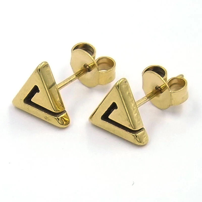 Aretes de Acero tipo Broquel Triangulo Espiral Dorado