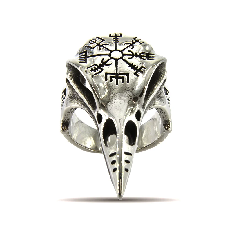 Anillo Acero Plateado Hombre Cuervo Valknut Vegvísir