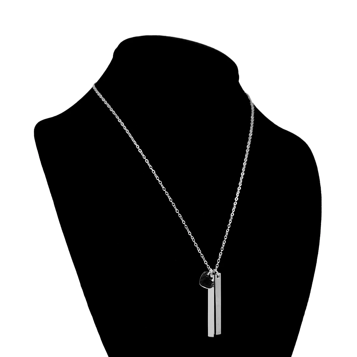 Collar Acero Plateado Dos Pilares Corazon Para Grabado
